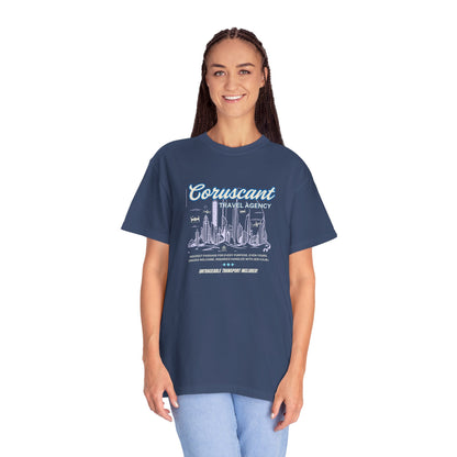 Adventure Awaits: Coruscant Travel Agency Navy T-Shirt