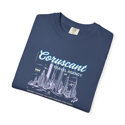 Adventure Awaits: Coruscant Travel Agency Navy T-Shirt