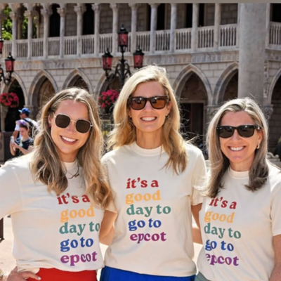 three women wearing good day to go to epcot tee at disneyworld